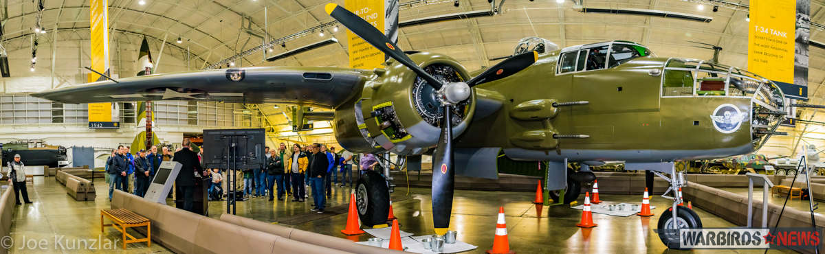 All-Access Tour of FHC's Superb North American B-25J Mitchell 11 A panoramic shot of FHC's B-25 inside one of the museum's hangars. (photo by Joe Kunzlar)