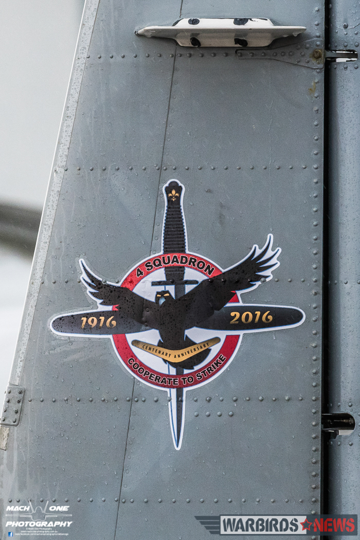 Australia’s Centenary Squadrons – A Celebration of 100 Years Defending The Country 24 Centenary Markings on the vertical tail of a 4 Squadron Pilatus PC-9. (Photo by Matt Savage/Mach One Photography)