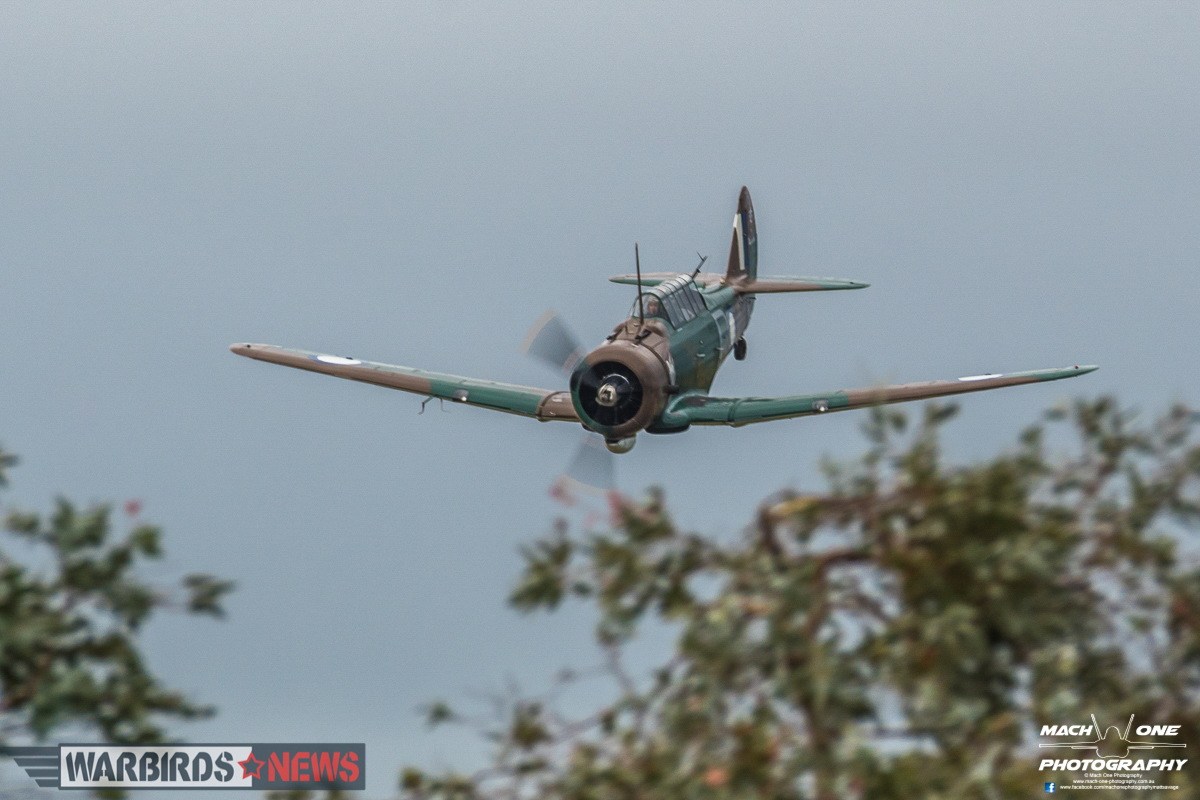 Australia’s Centenary Squadrons – A Celebration of 100 Years Defending The Country 29 Paul Bennet dives for the deck during his Wirraway display. (Photo by Matt Savage/Mach One Photography)