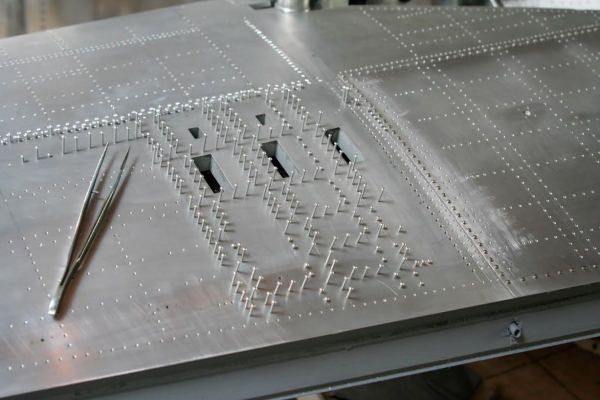 Unique Mustang Model Now on Display at The RAF Museum Cosford 12 The upper wing skin drilled and awaiting insertion of the rivets.