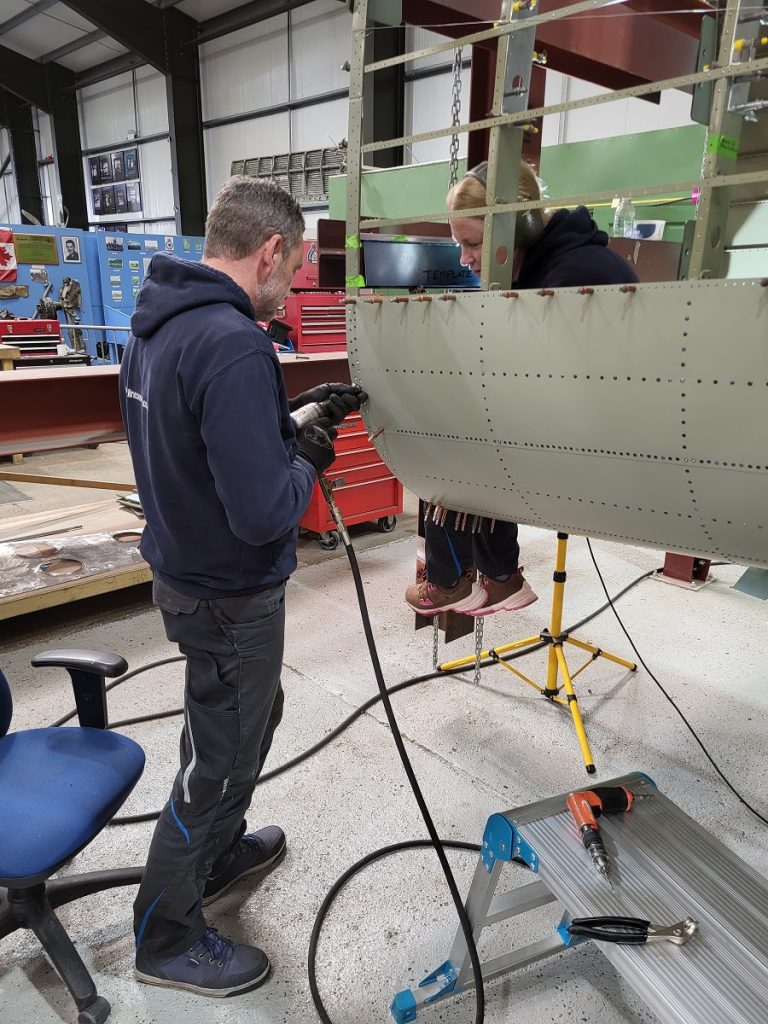 Avro Lancaster B.VII NX611 ‘Just Jane’ – Restoration Update 245 13 Dave and Jodie riveting the transport joint to the skins