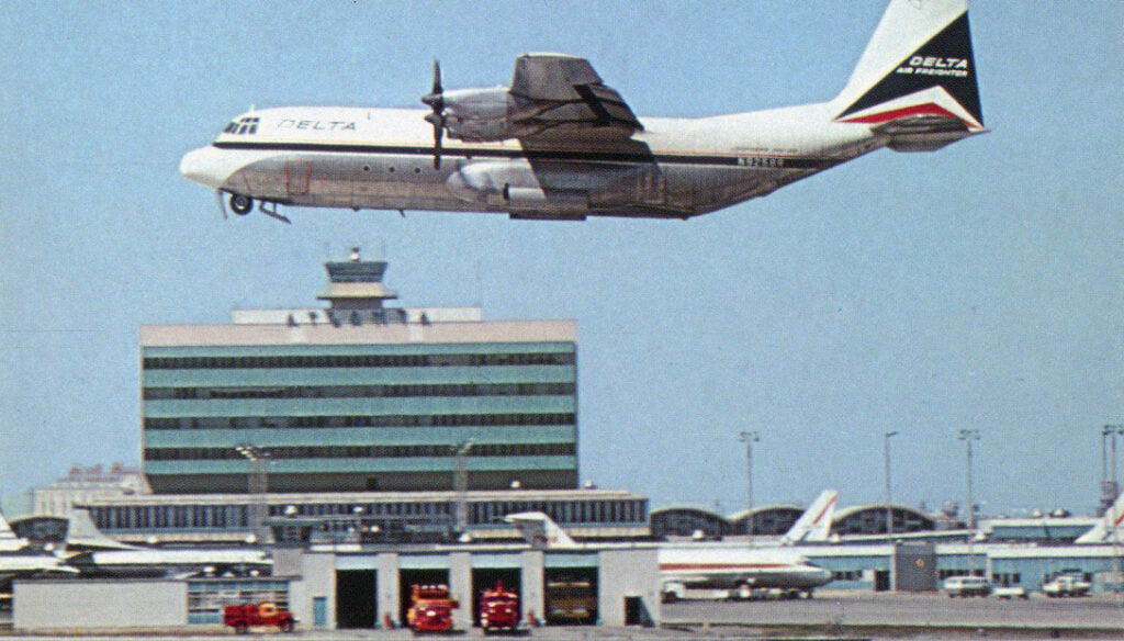 The Story of Delta’s Hercules Aircraft 15 For Delta, these aircraft replaced and provided more capacity than the Curtiss-Wright C-46 piston airliners it had previously been using as freighters.