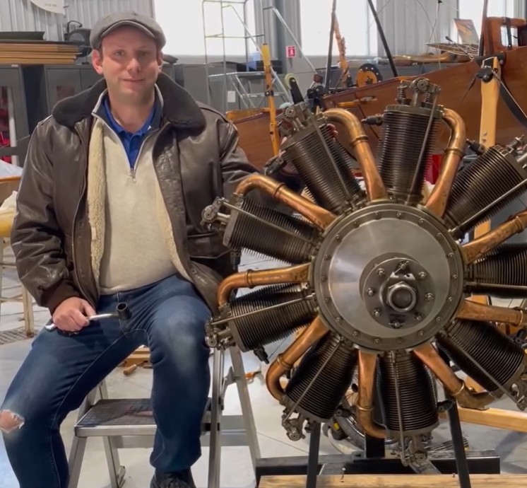Rotary Engine in World War I Aircraft: An Interview with Mark Mondello 10 Director of Maintenence Mark Mondello with a Le Rhone rotary engine at the museum. Photo via Old Rhinebeck Airdrome