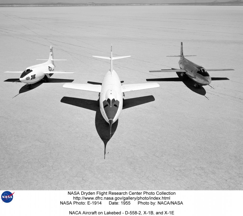 Flight Test Files: The Douglas D-558-2 Skyrocket – Chasing Mach 2 17 Early NACA research aircraft on the lakebed at the High Speed Research Station in 1955 Left to right X 1E D 558 II X 1B