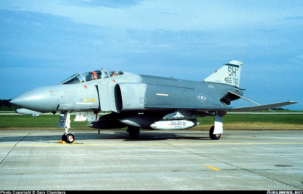 USAF History: F-4 Phantoms at Tinker AFB 14 507 TFG / 465 TFS Squadron commander's aircraft. Travel pod on left wing pylon has special markings for Expo '87. US insignia has been "zapped" with a Canadian roundel sticker. Contact Gary Chambers