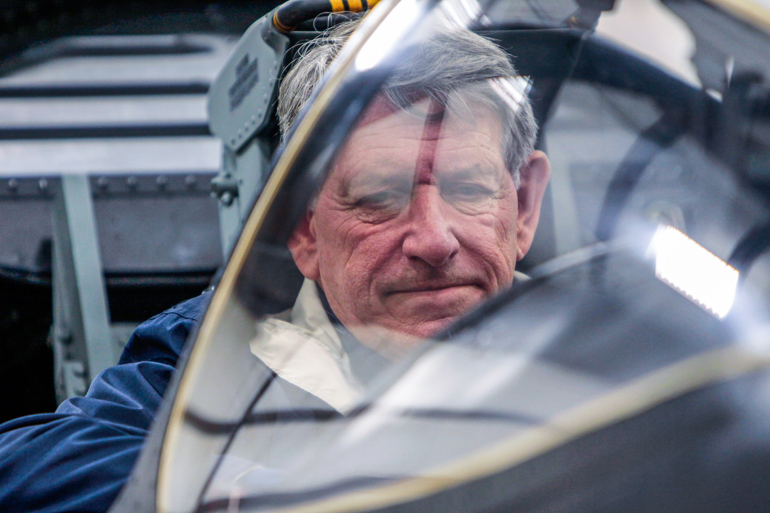 Museum of Flight Unveils XF8U-1 Crusader 13 Silent Reflection - a former Crusader pilot sits in the cockpit of the XF8U-1 following the unveiling ceremony at Museum of Flight's restoration hangar in Everett, Washington. (photo by Ted Huetter/Museum of Flight)