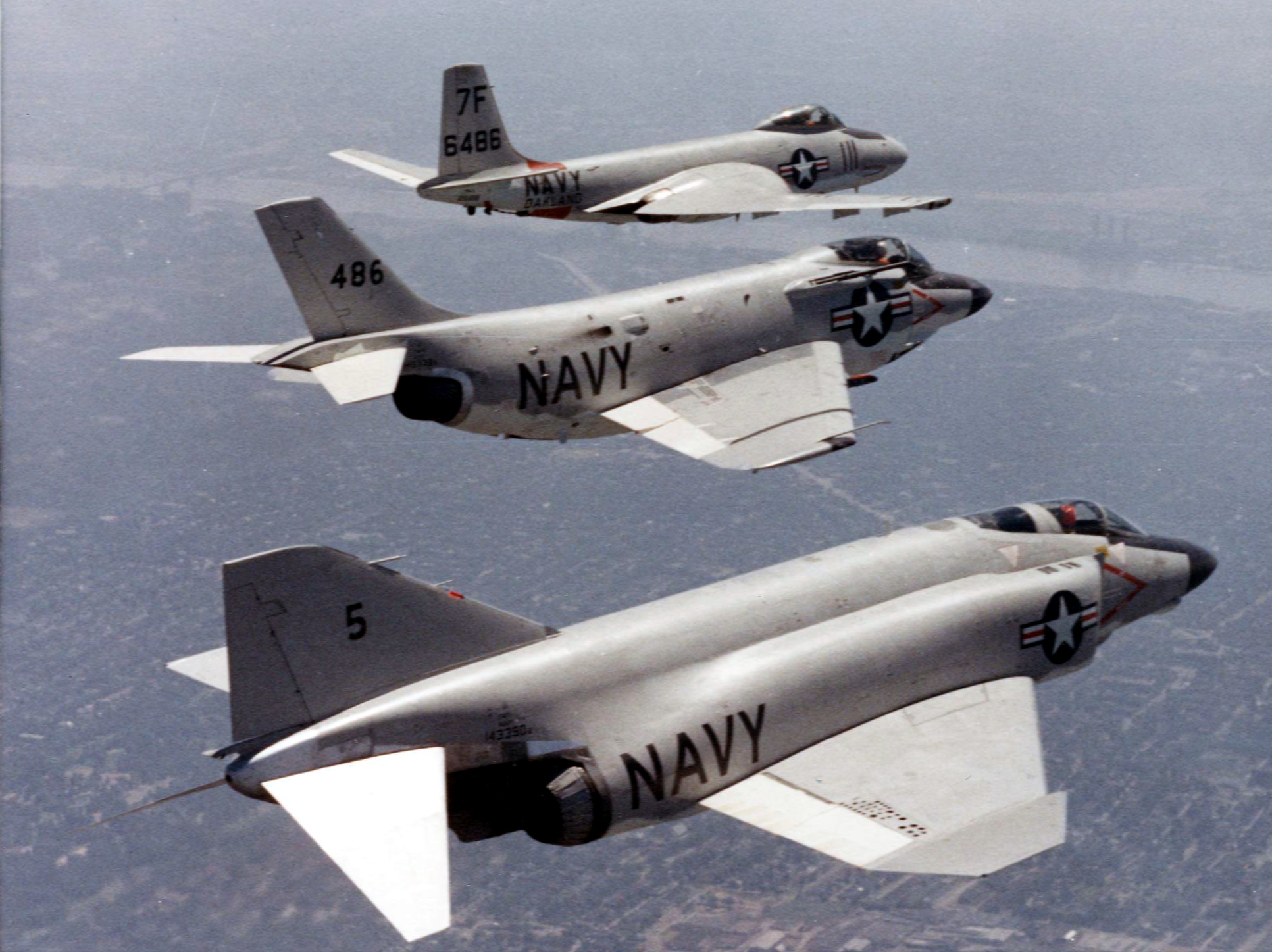 Today in Aviation History: First Flight of the McDonnell F2H Banshee 16 F2H F3H and F4H McDonnell fighters in flight c1959