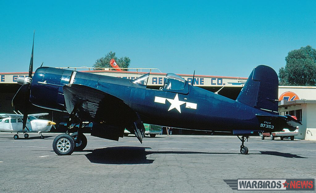 POOR LITTLE LAMBS - The Corsairs of Baa Baa Blacksheep 44 F4U-4 Bu.97359 in her Baa Baa Black Sheep livery at Van Nuys airport on August 11th, 1976. (photo by Bill Curry via Jim Sullivan)