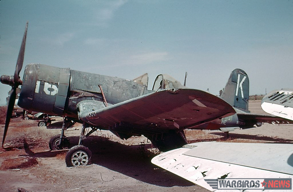 POOR LITTLE LAMBS - The Corsairs of Baa Baa Blacksheep 43 F4U-4 Bu.97359 while in storage with Bob Bean at Mosely Field in Arizona during May, 1970. (photo by Hank Rappone via Jim Sullivan)