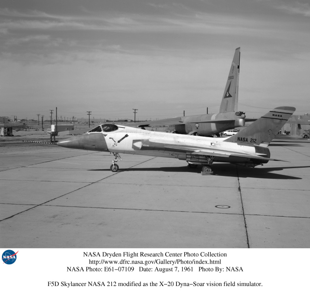 Today in Aviation History: First Flight of the Douglas F5D Skylancer 14 F5D Skylancer NASA 212 modified as the X 20 Dyna Soar vision field simulator