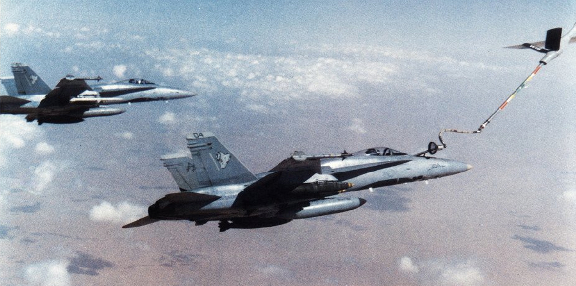 Blue Angel On The Move: Yankee Air Museum Adds F/A-18 Hornet 11 FA 18C Hornets of VFA 83 are refueled during the 1991 Gulf War