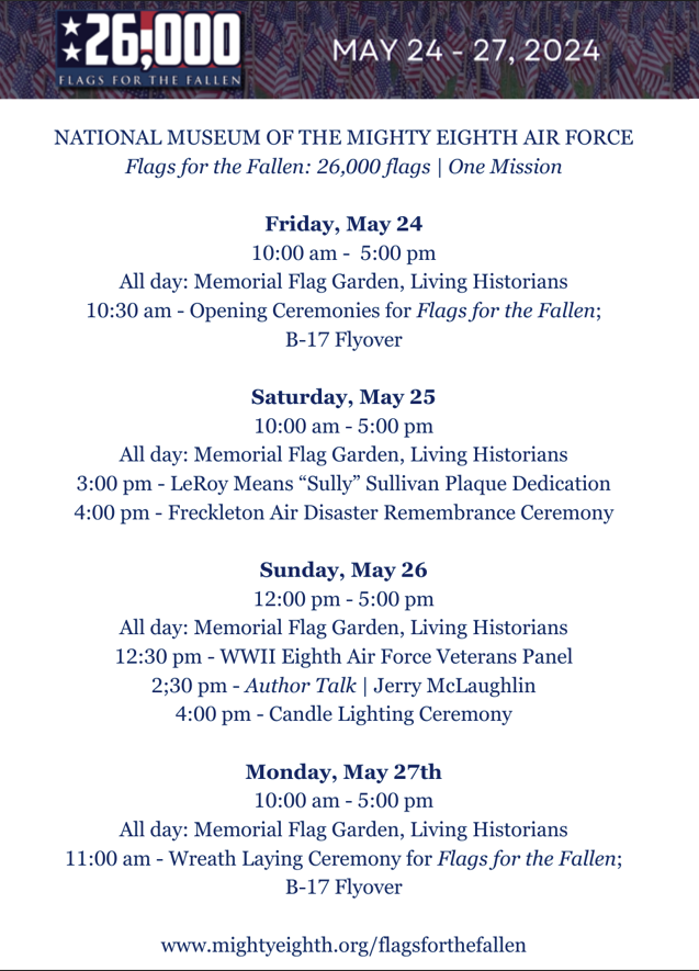 National Museum of the Mighty Eighth Air Force Pays Tribute to Fallen Heroes with Fourth Annual Flags for the Fallen Event 12 FFF 2024 Program