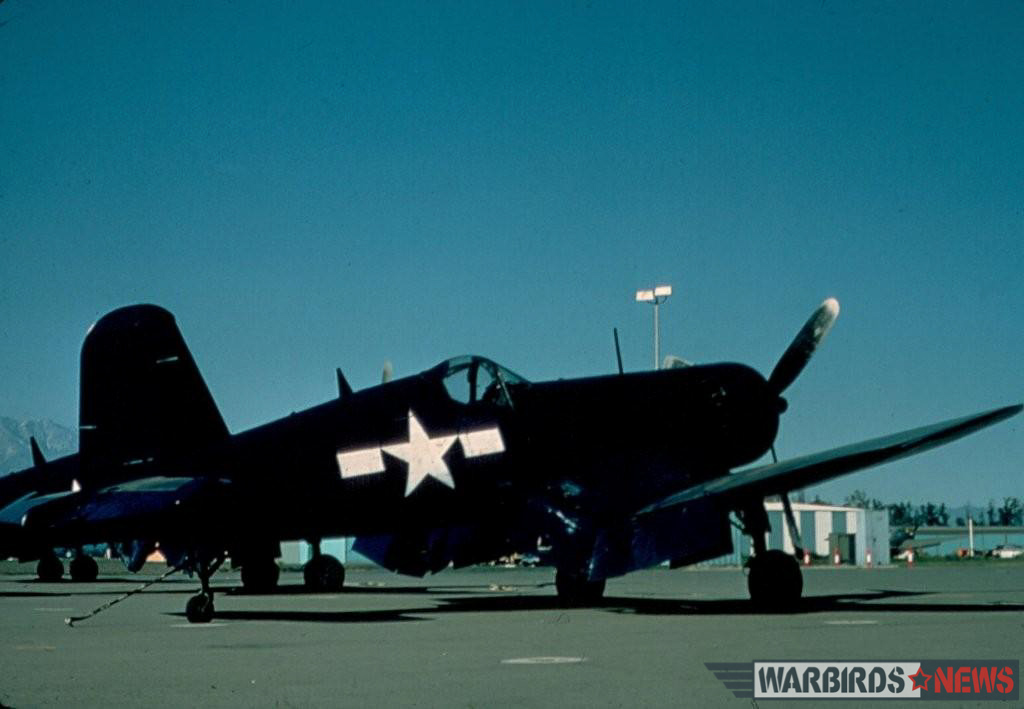 POOR LITTLE LAMBS - The Corsairs of Baa Baa Blacksheep 38 FG-1D Corsair Bu.92106 at Chino in February, 1977. (photo by Tim Gann)
