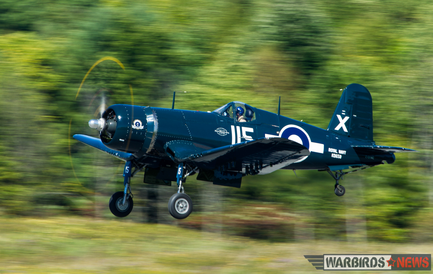 POOR LITTLE LAMBS - The Corsairs of Baa Baa Blacksheep 41 Bu.92106 taking off during the Wings Over Gatineau air show held at Gatineau Executive Airport in Gatineau, Quebec, and organized by Vintage Wings of Canada. (photo by Richard Mallory Allnutt)