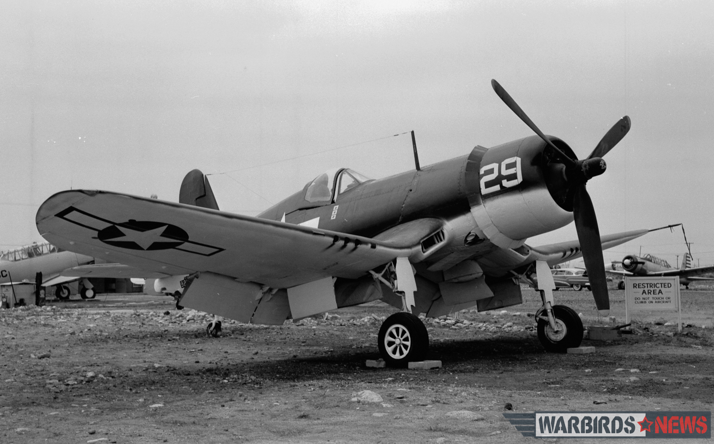 POOR LITTLE LAMBS - The Corsairs of Baa Baa Blacksheep 25 FG-1D 92132 with fresh-paint in San Fernando, CA circa-1959. (Jim Sullivan Collection)
