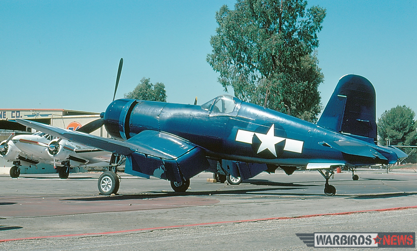POOR LITTLE LAMBS - The Corsairs of Baa Baa Blacksheep 32 FG-1D Bu.92629 in her Baa Baa Black Sheep livery at Van Nuys on August 11th, 1976. (Jim Sullivan collection)