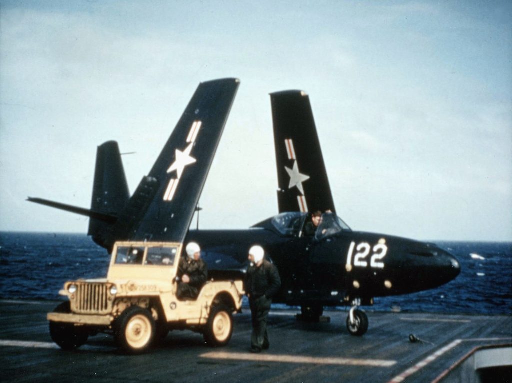 Today In Aviation History: First Flight of the McDonnell FH Phantom 11 FH 1 Phantom on USS Saipan CVL 48 with folded wings 1948