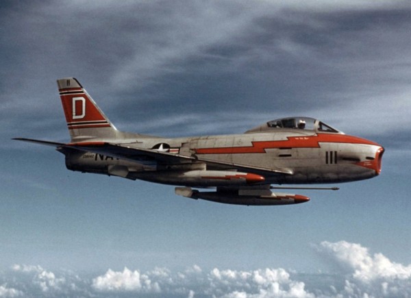 Happy Birthday To The North American Aviation FJ-2 Fury 10 A U.S. Navy North American FJ-3M Fury (BuNo 136142) from Fighter Squadron VF-121 Peacemakers in flight over Southern California. Photo by U.S. Navy