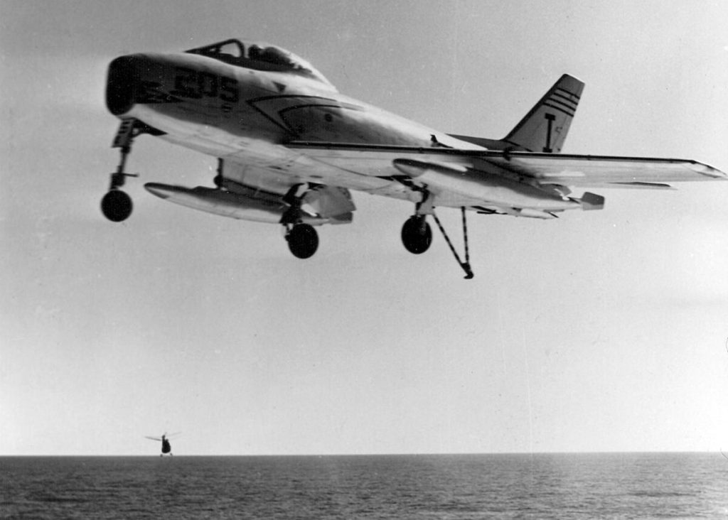 Today in Aviation History: First Flight of the North American FJ-2 Fury 17 FJ 3 VF 21 approaching carrier 1956