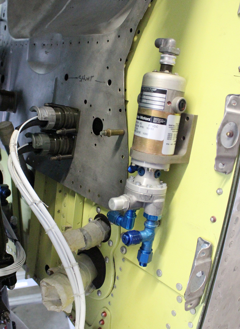 XP-82 Twin Mustang - November 2015 - Restoration Update 13 MT Propeller feather pump mounted on firewall. (photo via Tom Reilly)