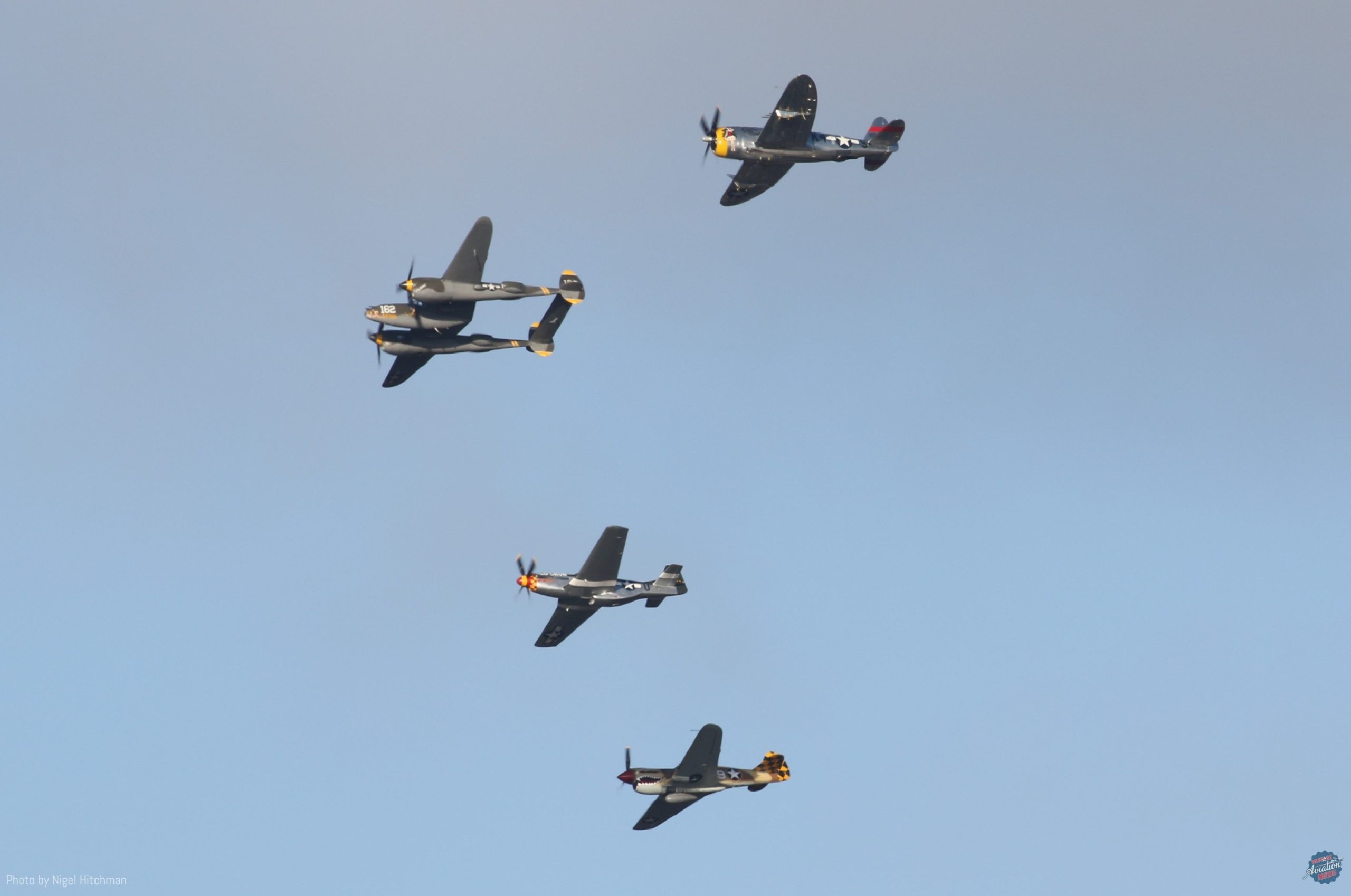 2024 Central Coast AirFest Review 10 Finger Four formation with Allied Fighters P 47D Dottie Mae and the Planes of Fame s P 38 23 Skidoo P 51 Wee Willy II and P 40 1 scaled