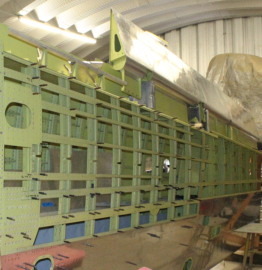 XP-82 Twin Mustang - Feb.-April, 2015 - Restoration Update 25 The ailerons being fitted to an outer wing panel. (photo via Tom Reilly)