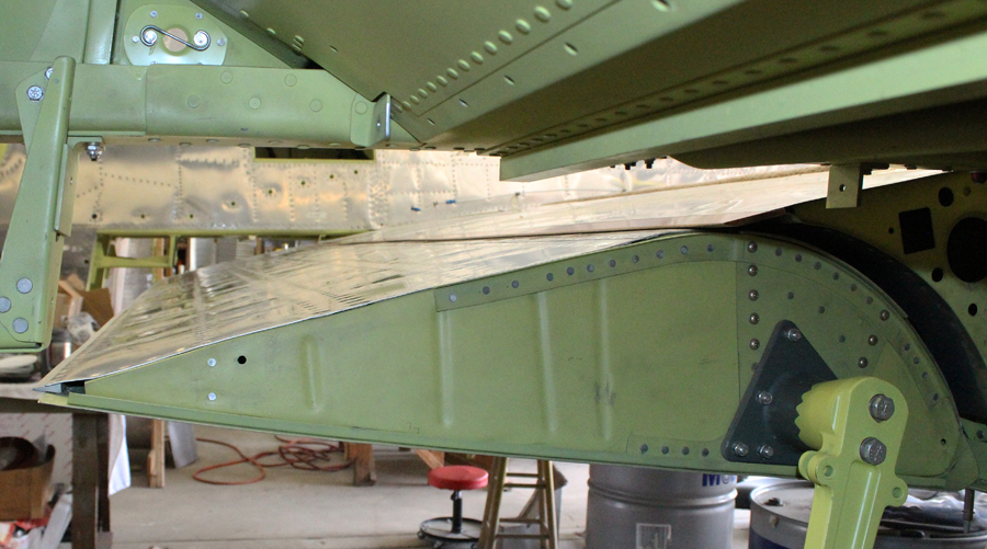 XP-82 Twin Mustang - May, 2015 - Restoration Update 14 A side-view showing the phenolic rub strip mounted on the wing flap. (photo via Tom Reilly)