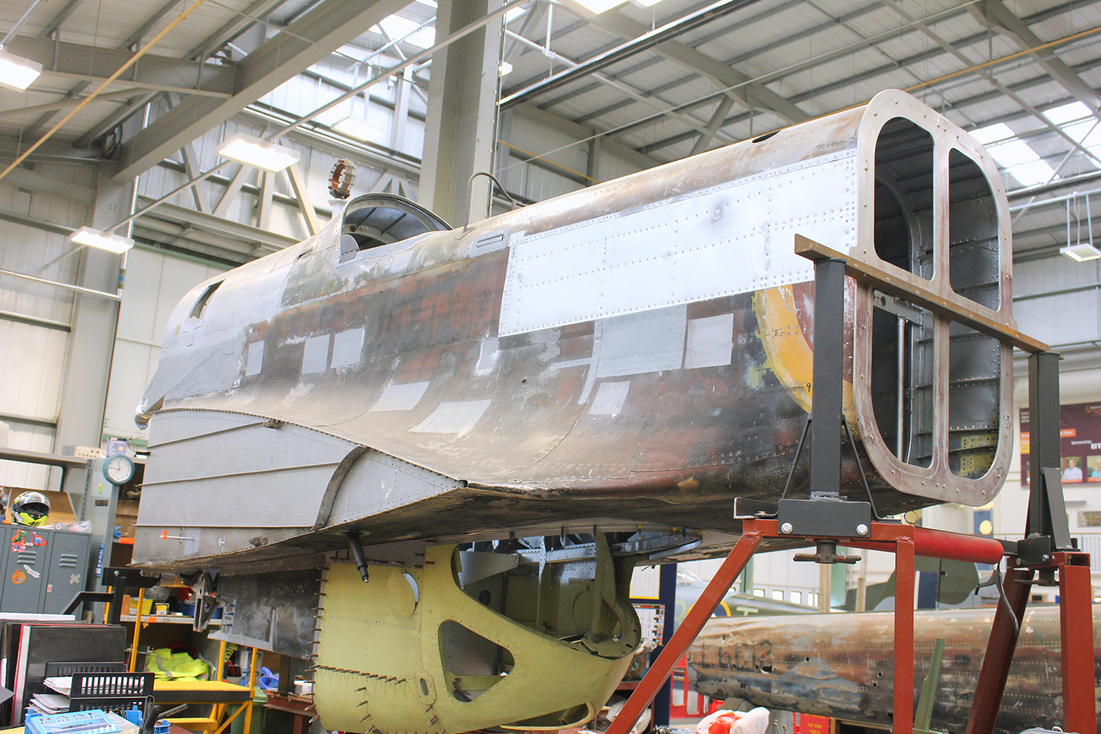 75 Years On – The Story Behind Hampden P1344’s Final Flight 14 P1344’s rear fuselage section in its jig and almost structurally complete. Notice the tail boom in the background. You can clearly read the serial number L6012 on its side. (photo by Geoff Jones)