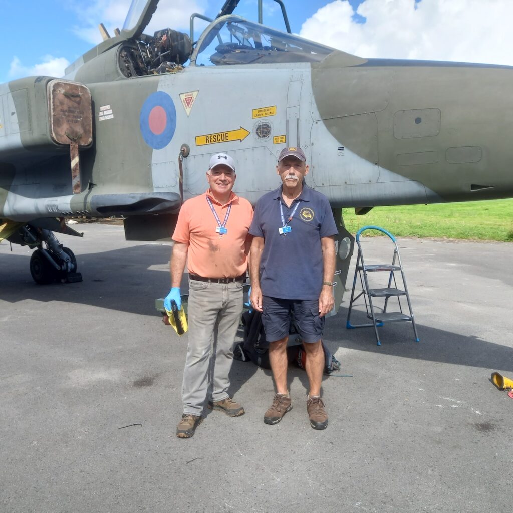 SEPECAT Jaguar Goes on Display at Yorkshire Air Museum 12 Gary l and Derek r with Jag