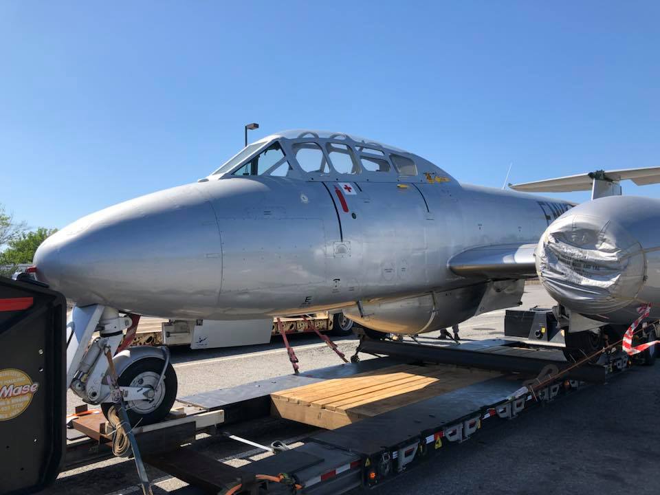 Gloster Meteor Airborne in Virginia! 10 Gloster Meteor T.7 WA587 arriving in Hampton Roads from England for WHAM in late April after a sea journey from the UK