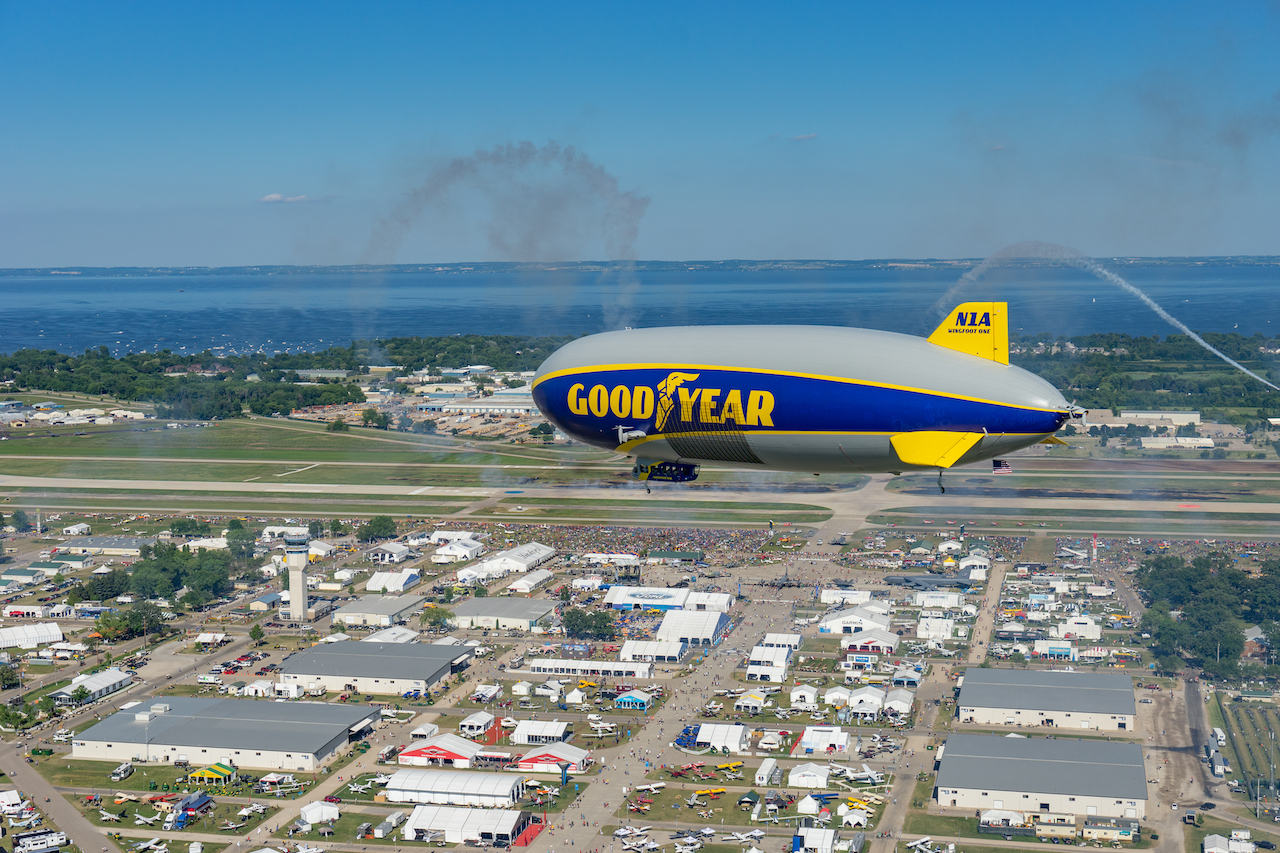 Goodyear Donates Last Remaining GZ20-Era Blimp Gondola to EAA Museum for New Children’s Exhibit 17 Goodyear 2015 air to air by Dennis Biela