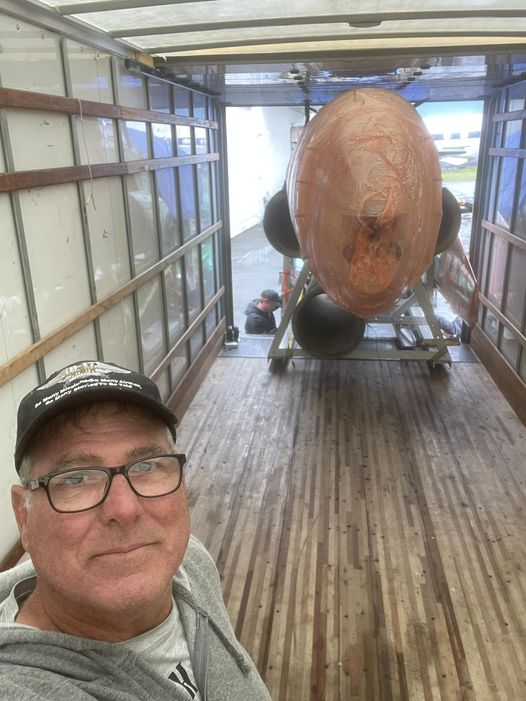 Lockheed P-80 Shooting Star from Seattle Arrives At March Field Air Museum 12 Greg Stathatos taking a selfie with the TV 1 forward fuselage being loaded into the rented box truck at Paine Field Greg Stathatos B 17 Archaeology 1