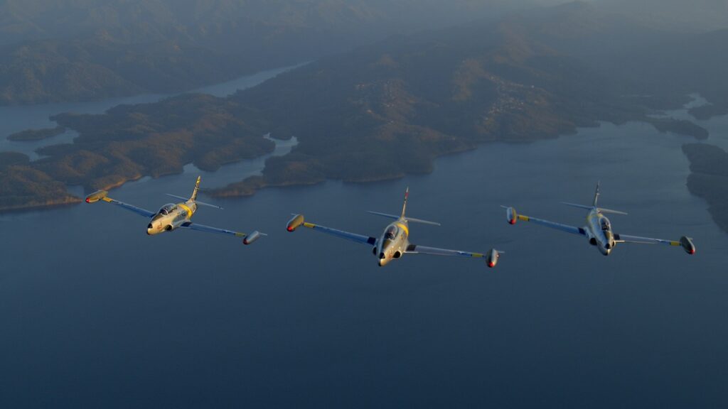 Gregory "WIRED" Colyer And His T-33 Ace Makers 32 Ace Maker I, II and III over Lake Barryessa, California. Image taken from John Parker’s video.