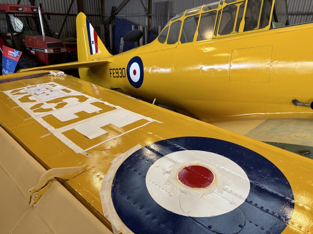 Hunter and Harvard Restoration Progress at Newark Air Museum 12 Harvard FE930 Repaint DTEP 010624 7841