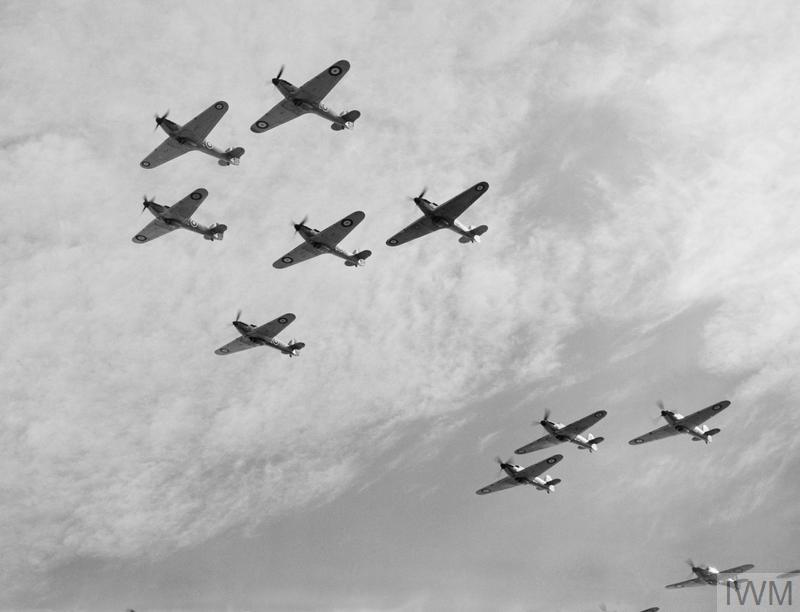 Hawker Hurricane Over Victoria 24 Hawker Hurricanes of No. 85 Squadron Royal Air Force RAF seen from below October 1940