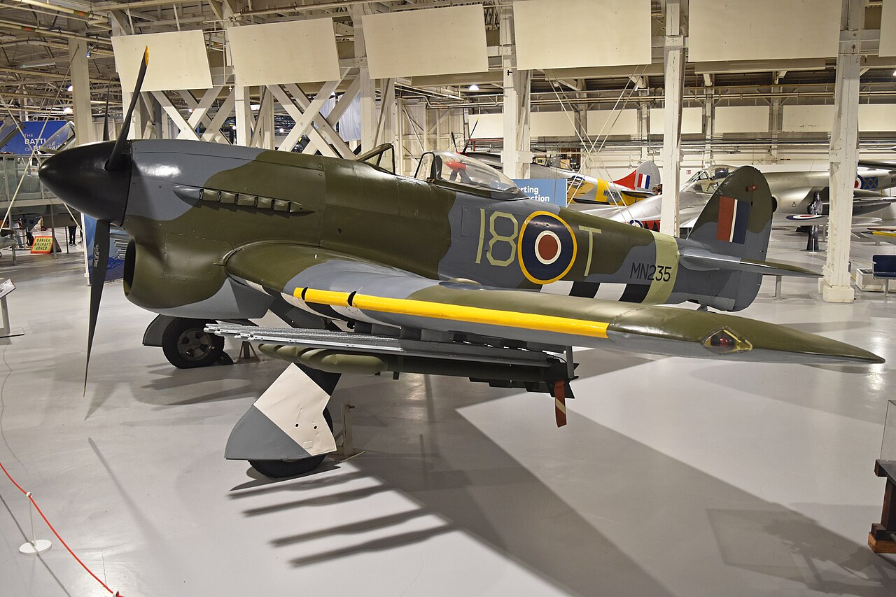 Travel For Aircraft Bookshelf - The Secret Horsepower Race: Western Front Fighter Engine Development by Calum Douglas 10 Hawker Typhoon IB MN235 back in the Fighter Hall at RAF Museum London Wikimedia Commons