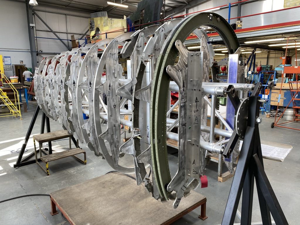 Hawker Typhoon RB396 – Restoration Update Fall 2020 11 Hawker Typhoon Mk.IB RB396 Jig or fixture with some of the frames mounted
