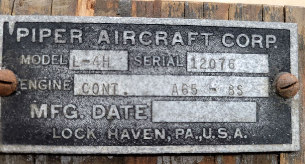 AirCorps Aviation’s Piper L-4H Grasshopper – Winter 2025 Update 11 Here is the manufacturers data plate