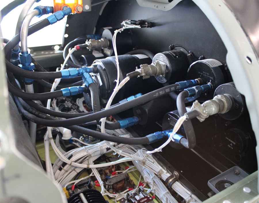 XP-82 Twin Mustang - October, 2017 - Restoration Update 14 Hoses and wiring behind the co-pilot's instrument panel. (photo via Tom Reilly)