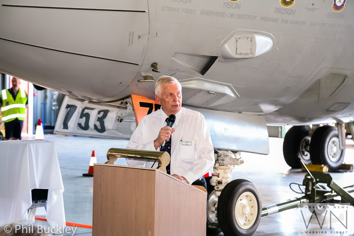 Former RAAF Lockheed Orion Officially Handed Over to HARS 12 HARS President Bob De La Hunty addressing the audience during the handover. (photo by Phil Buckley)