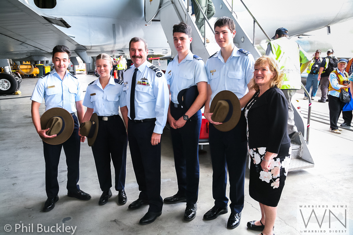 Former RAAF Lockheed Orion Officially Handed Over to HARS 32 Some air cadets pose for a photograph with Chief of Air Force Davies and Mayor Saliba. (photo by Phil Buckley)