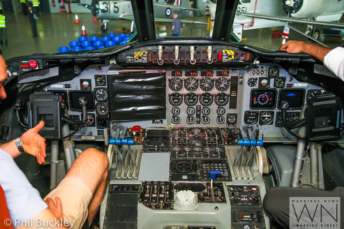 Former RAAF Lockheed Orion Officially Handed Over to HARS 24 Another view of the HARS Orion's cockpit. One of the panels is covered in plastic tape, which likely covers one of the displays removed during the demil process. (photo by Phil Buckley)