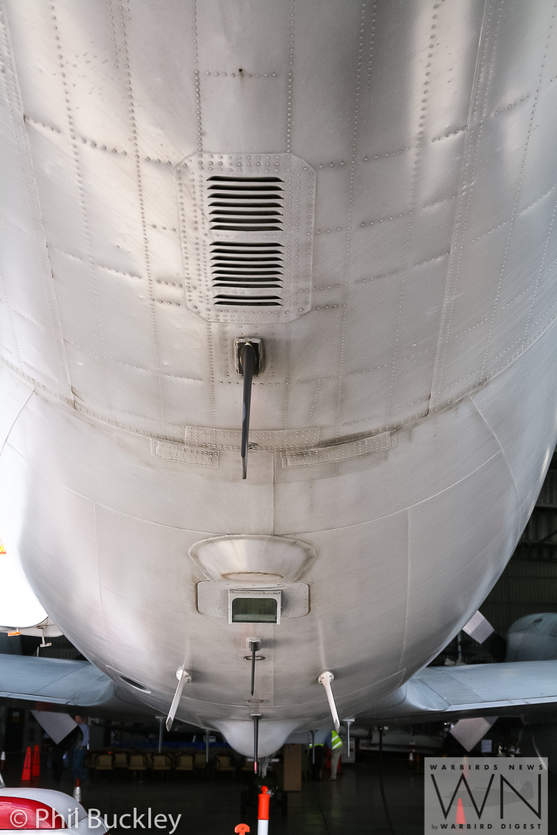 Former RAAF Lockheed Orion Officially Handed Over to HARS 26 The Orion's belly, showing some of the antennae and other sensors. (photo by Phil Buckley)