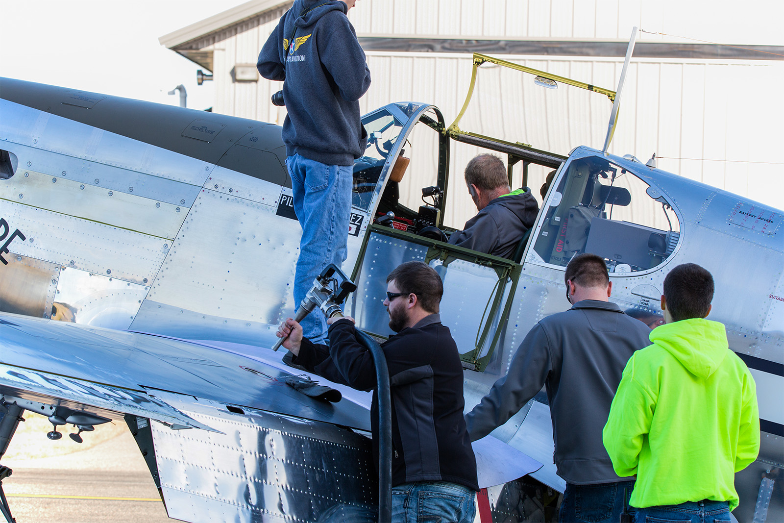 Texas Flying Legends Museum’s P-51C Mustang 'Lopes Hope 3rd' Flies! 12 Warren Pietsch, chief pilot for Texas Flying Legends, settles into the cockpit.(photo by John LaTourelle via AirCorps Aviation)