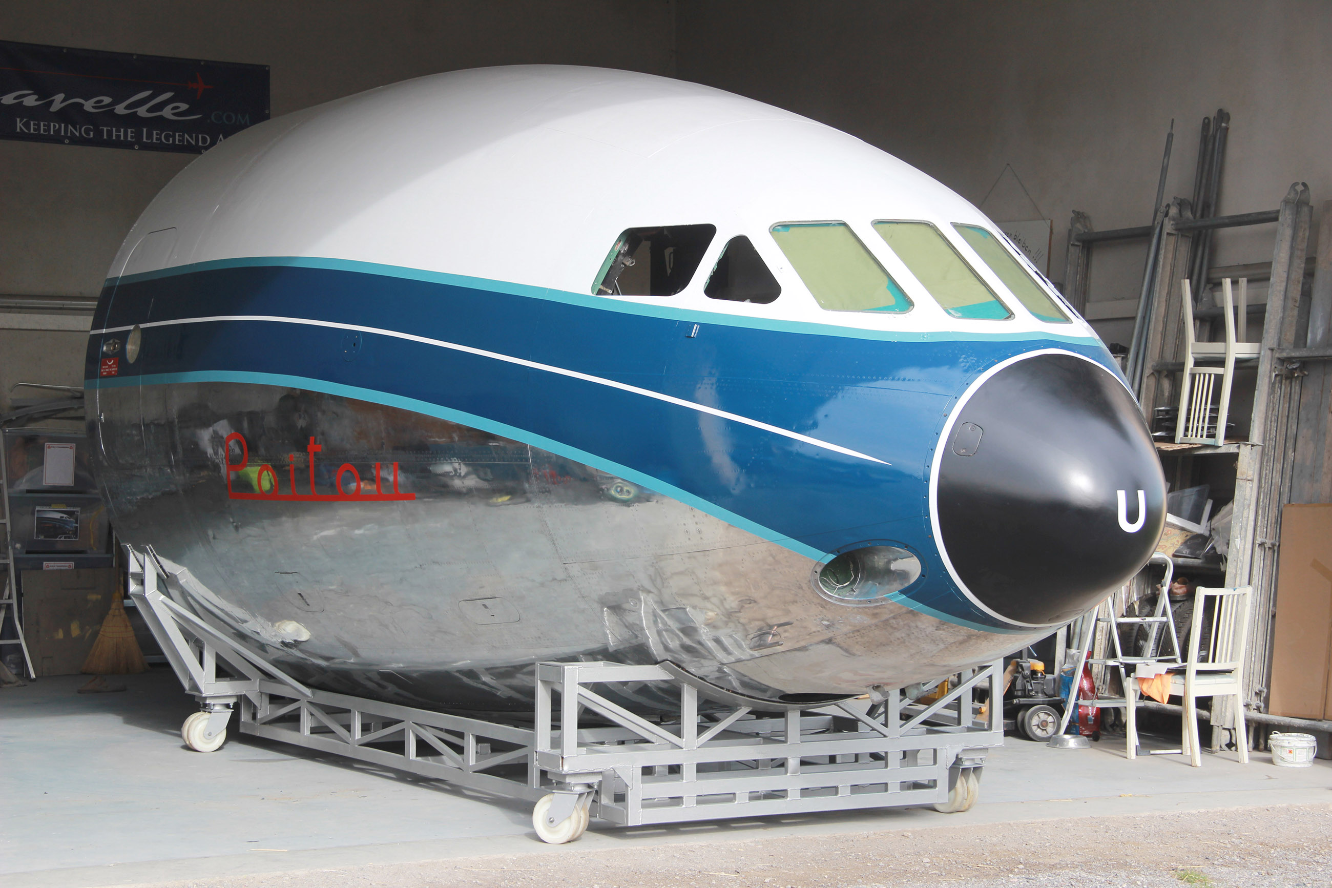 Sud Aviation Caravelle Cockpit Simulator 22 The Caravelle after painting and polishing on its trestle. (photo via Nils Andersson)