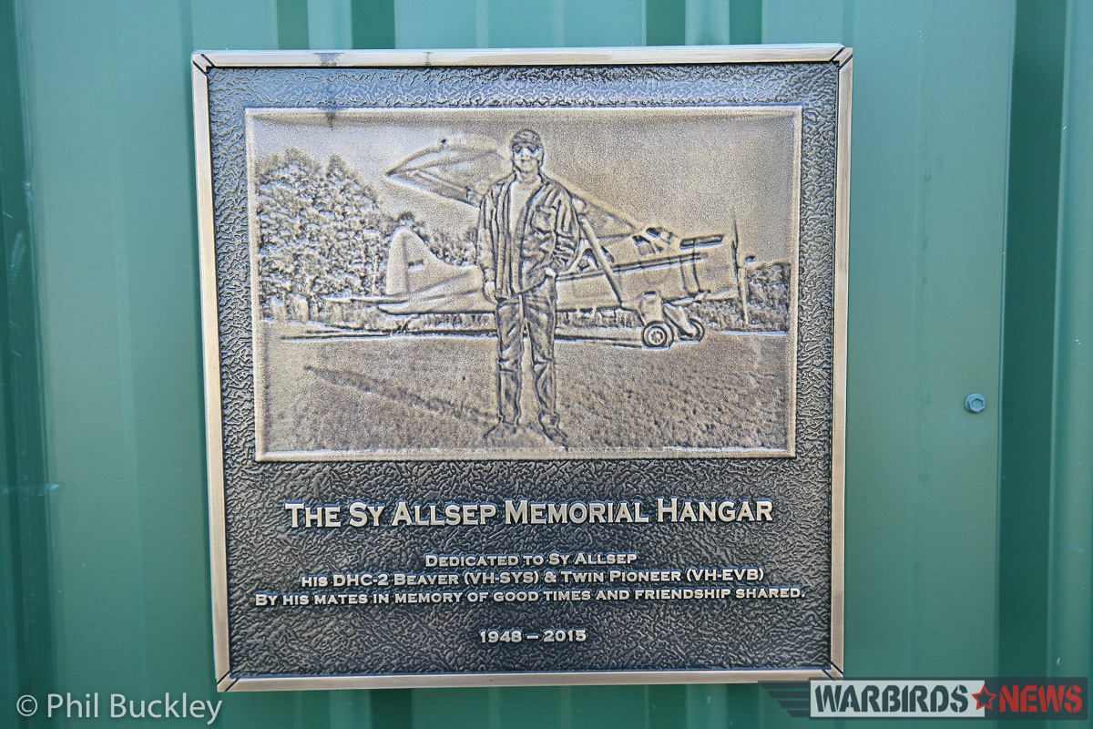 Twin Pin Revival - A Classic Warbird Transport Comes Back to Life Down Under 26 The memorial plaque to Sy Allsep whose dedication and love for Twin Pioneers ensured that VH-EVB and VH-EVC survive to this day. (photo by Phil Buckley)