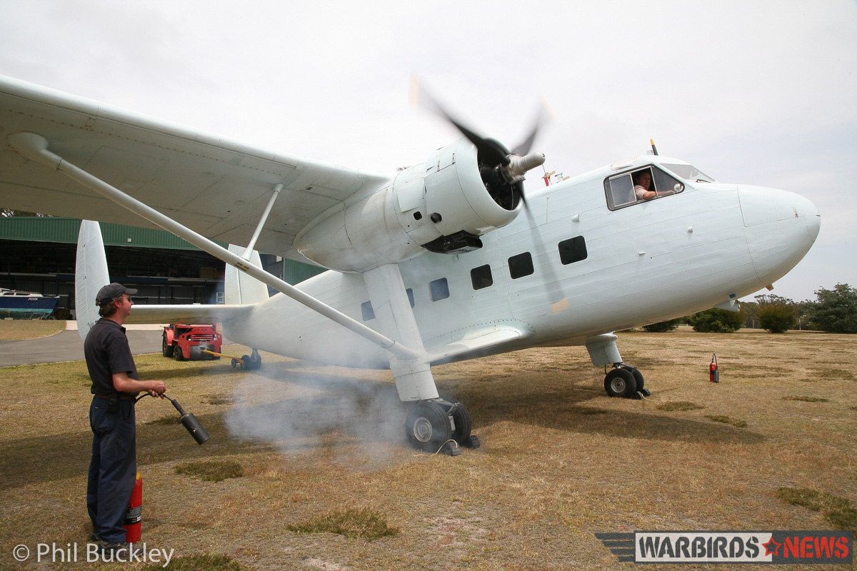 Twin Pin Revival - A Classic Warbird Transport Comes Back to Life Down Under 17 The port engine starting up during mid-October. (photo by Phil Buckley)