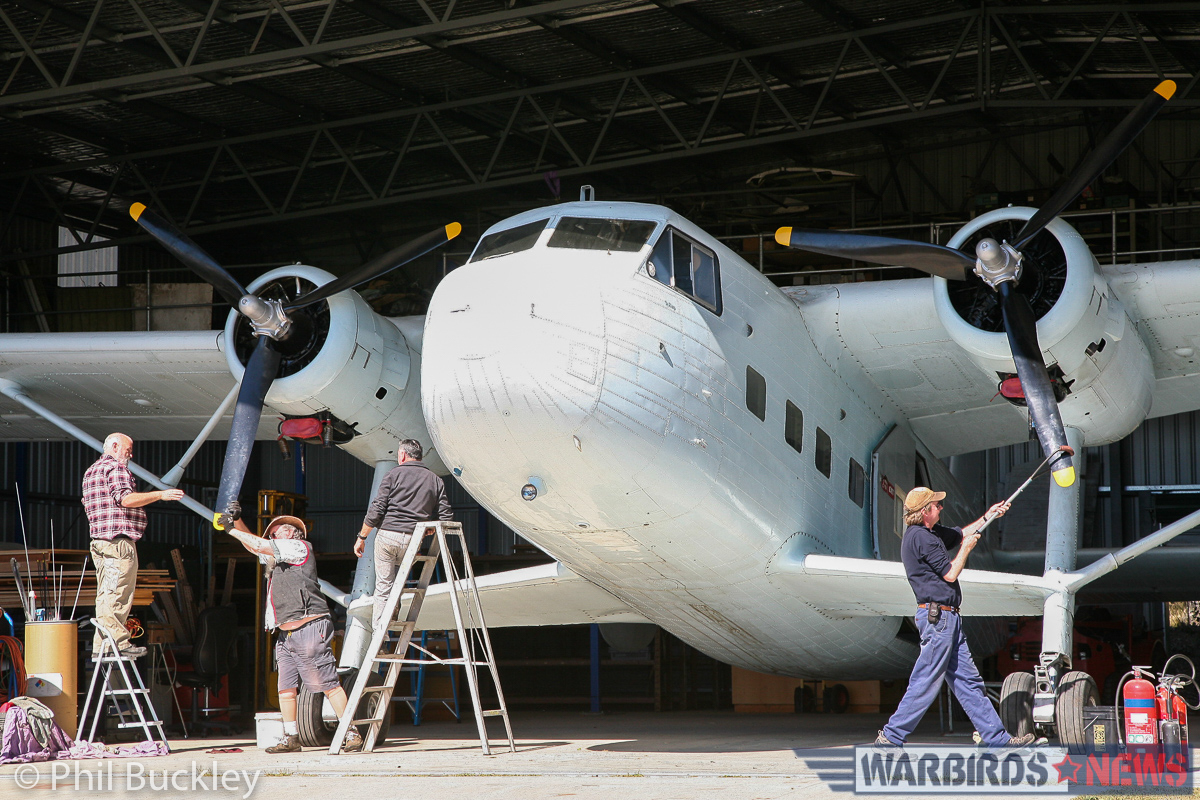 Twin Pioneer Restoration Update from Downunder 27 Pulling the props through in the shade, prior to wheeling her out for an engine test. (photo by Phil Buckley)