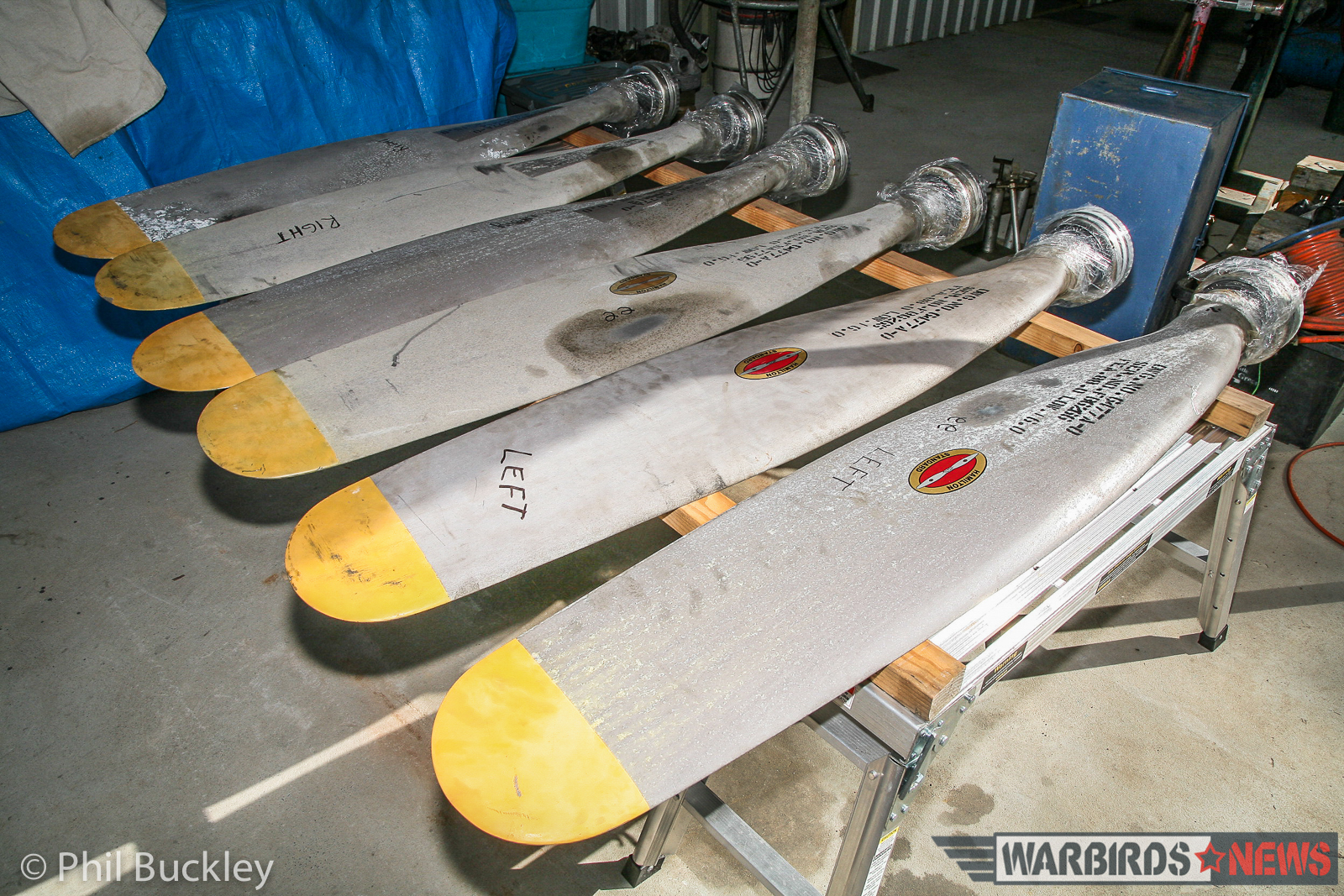 Downunder PBY - Restoration Report from Rathmines, Australia 25 The project's propeller blades in storage. (photo by Phil Buckley)