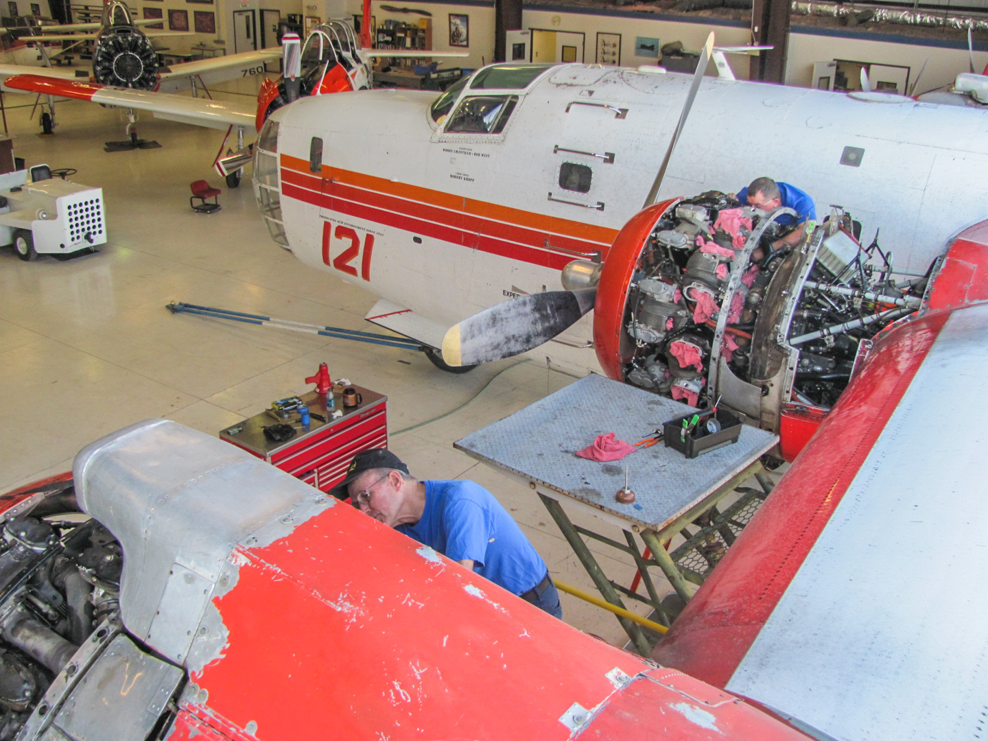 Privateer Airborne 12 Working on the Privateer in October, 2012 before the big paint strip the following spring. (GossHawk Unlimited photo)